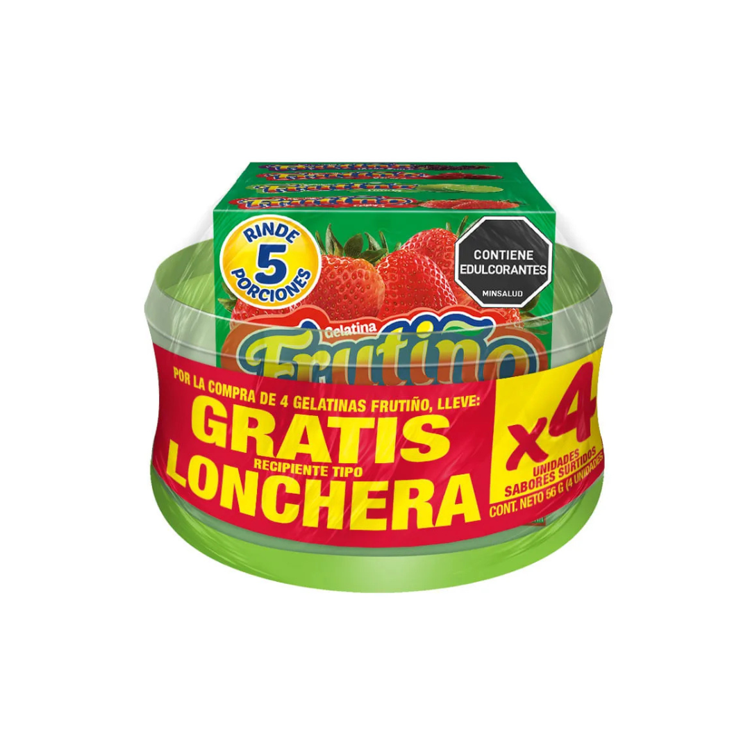 GELATINA FRUTIÑO 4 X 14 G GRATIS RECIPIENTE