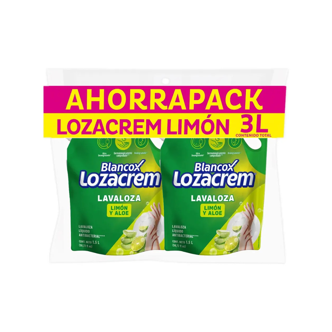 LAVAPLATOS LIQUIDO LOZA CREM 2 X 1500 ML LIMON ALOE