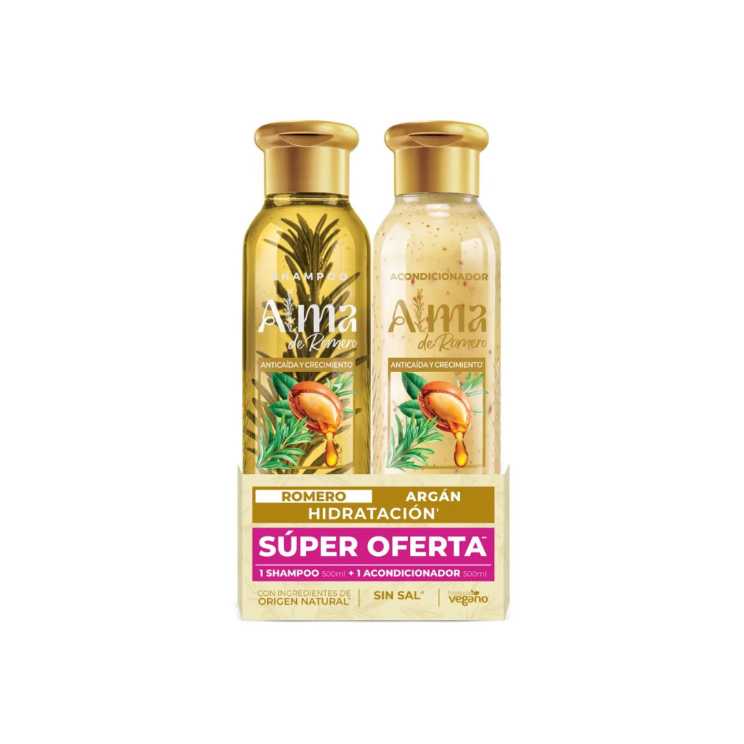 SHAMPOO ALMA X 500 ML + AC X 500 ML ROMERO Y ARGAN