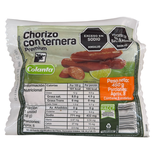 CHORIZO COLANTA X 450 G TERNERA PREMIUM